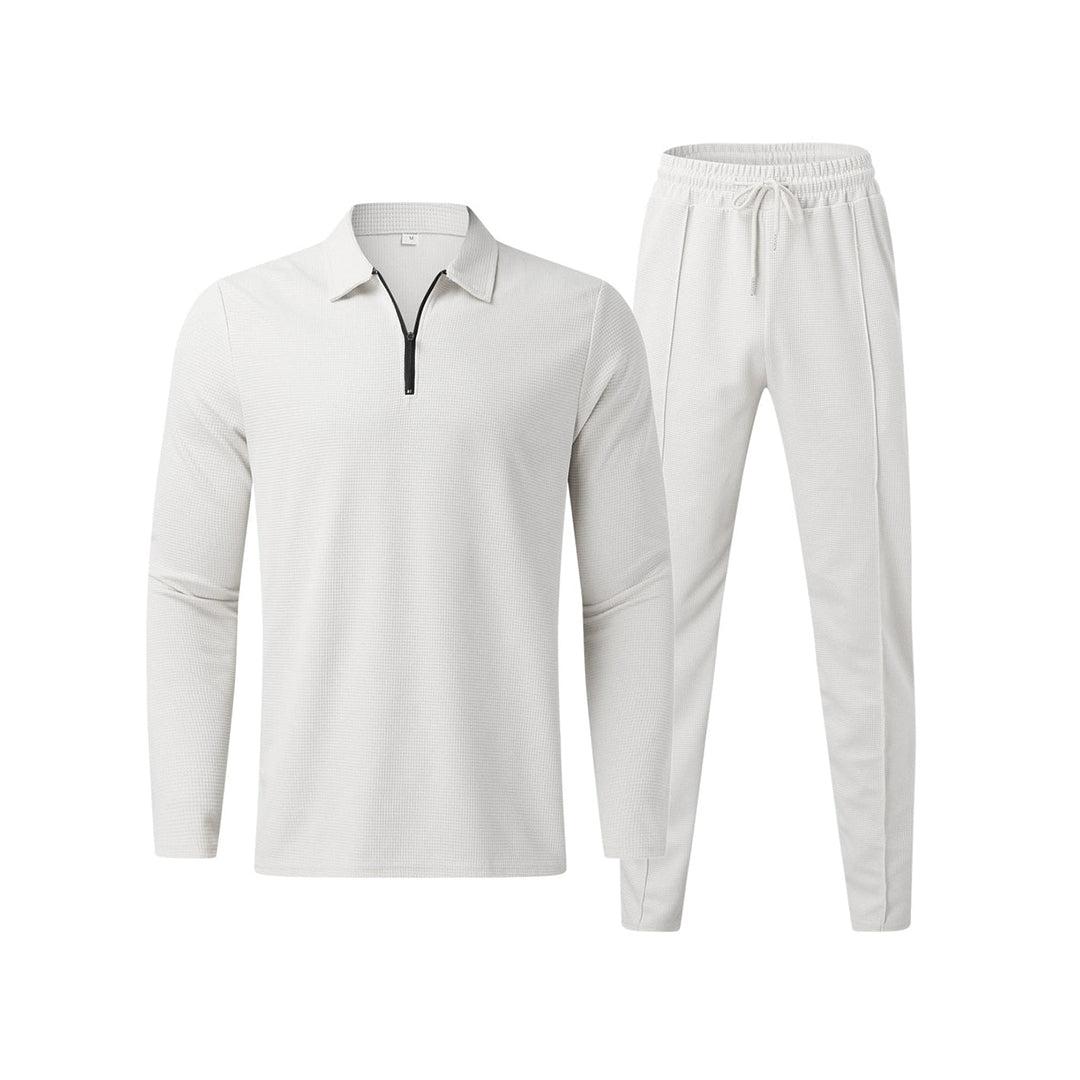 Men's Long Sleeve Polo Shirt and Trouser Set - Cotton Blend, Casual Style for Everyday Wear, Available in Multiple Sizes