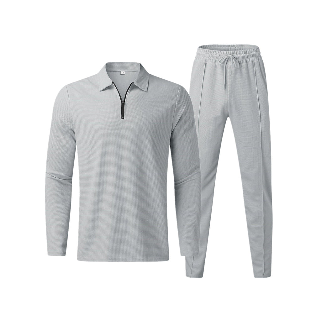 Men's Long Sleeve Polo Shirt and Trouser Set - Cotton Blend, Casual Style for Everyday Wear, Available in Multiple Sizes