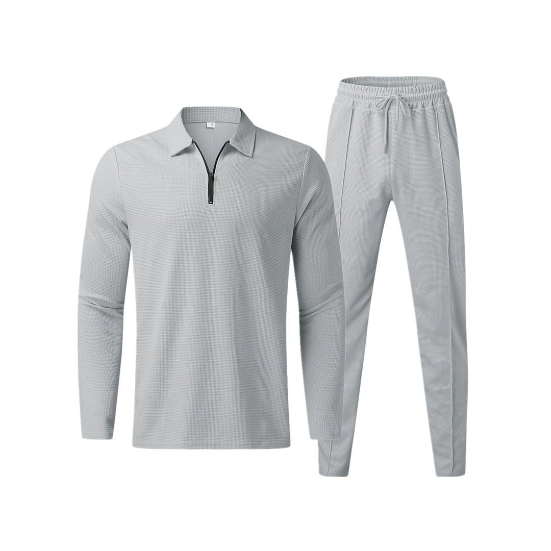 Men's Long Sleeve Polo Shirt and Trouser Set - Cotton Blend, Casual Style for Everyday Wear, Available in Multiple Sizes