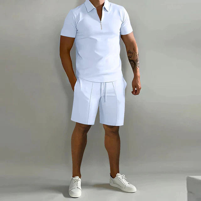Men's Luxury Cotton Polo and Shorts Set - Casual Summer Outfit for Outdoor Activities and Relaxation