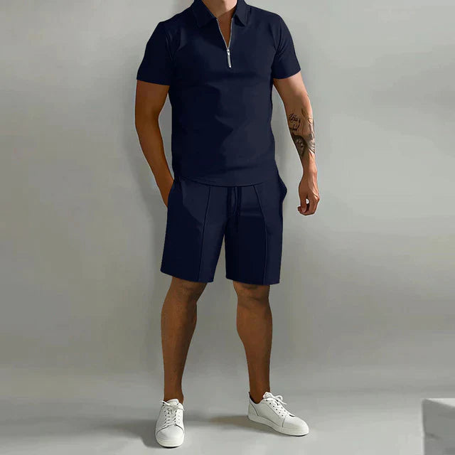 Men's Luxury Cotton Polo and Shorts Set - Casual Summer Outfit for Outdoor Activities and Relaxation