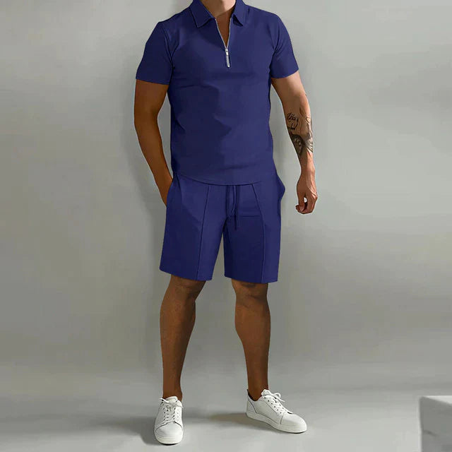 Men's Luxury Cotton Polo and Shorts Set - Casual Summer Outfit for Outdoor Activities and Relaxation