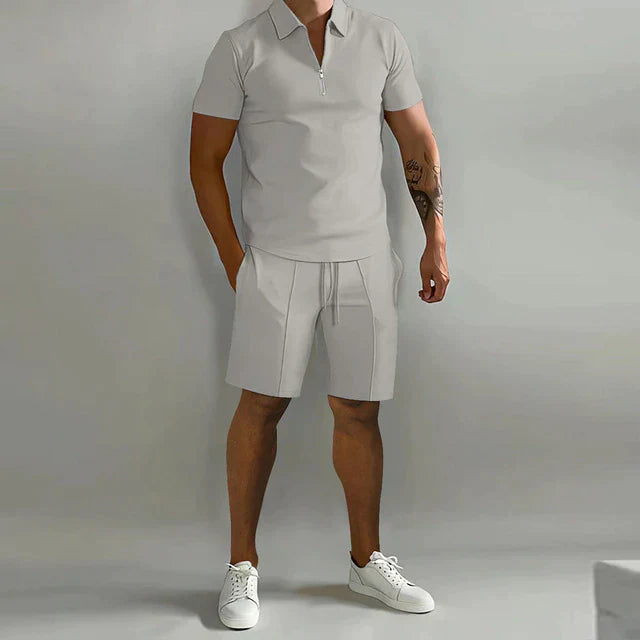 Men's Luxury Cotton Polo and Shorts Set - Casual Summer Outfit for Outdoor Activities and Relaxation