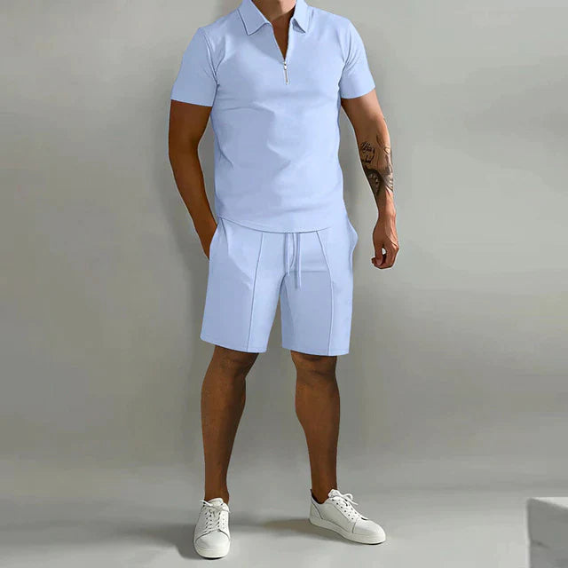 Men's Luxury Cotton Polo and Shorts Set - Casual Summer Outfit for Outdoor Activities and Relaxation