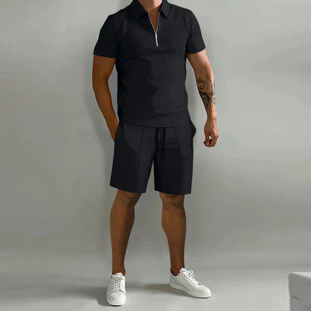 Men's Luxury Cotton Polo and Shorts Set - Casual Summer Outfit for Outdoor Activities and Relaxation