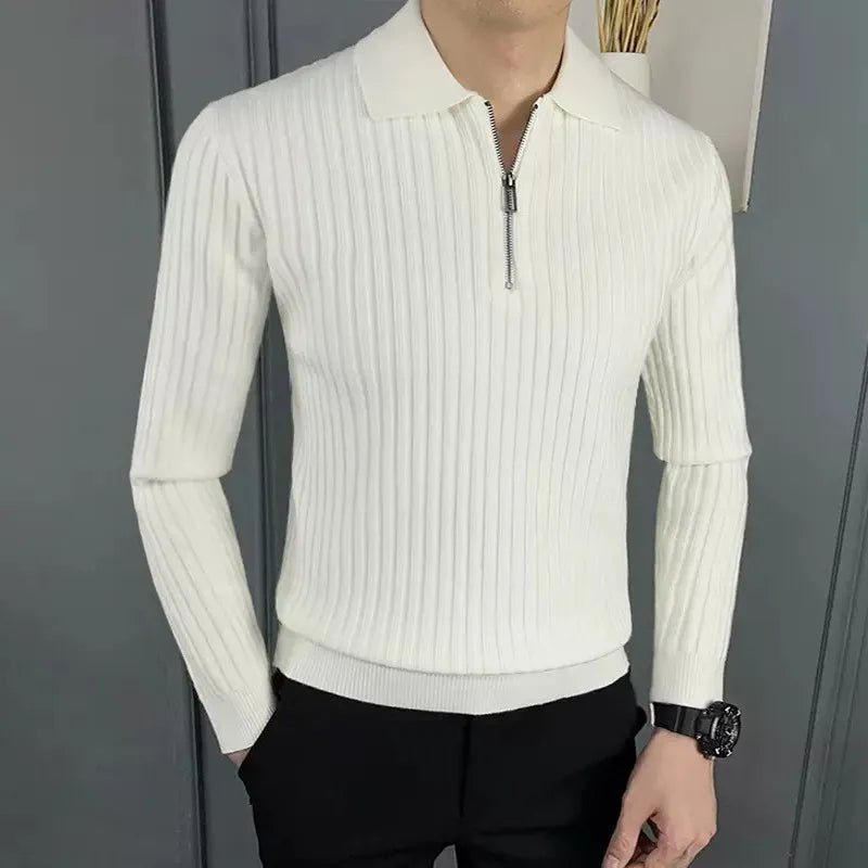Men's Merino Wool Zipper Polo Sweater for Casual Wear - Lightweight, Breathable, Stylish Design