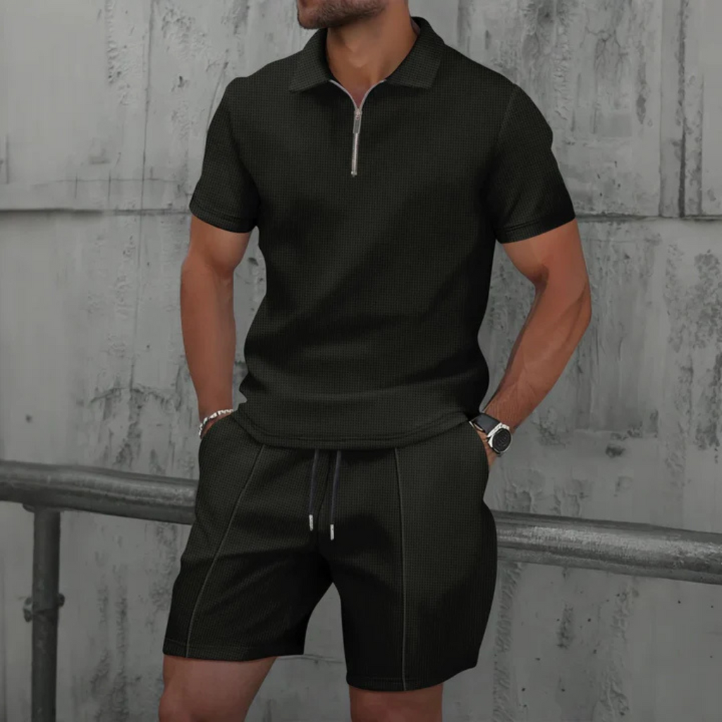 Men's Polo Shirt and Shorts Co-Ord Set - Casual Cotton Outfit for Summer Activities and Relaxation
