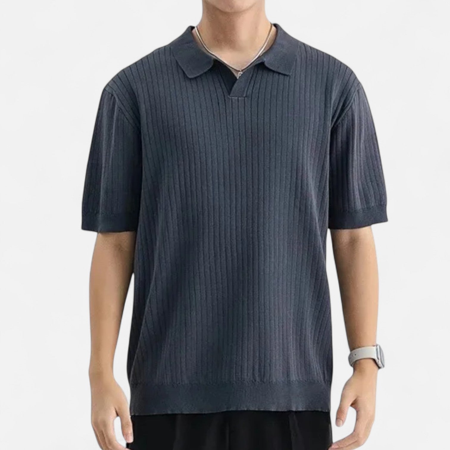 Men's Short Sleeve Breathable Silk Polo Shirt for Summer Elegance