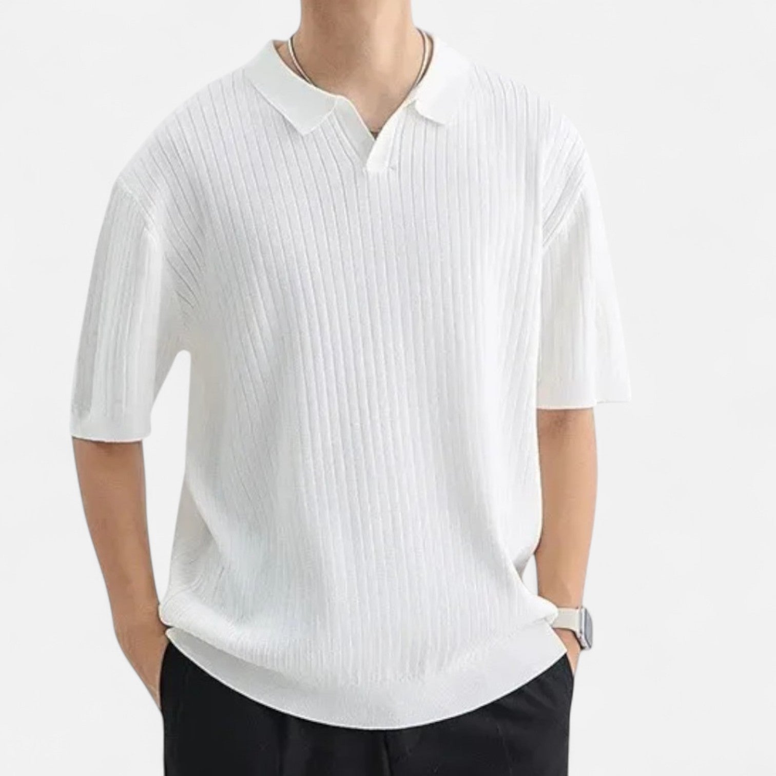 Men's Short Sleeve Breathable Silk Polo Shirt for Summer Elegance