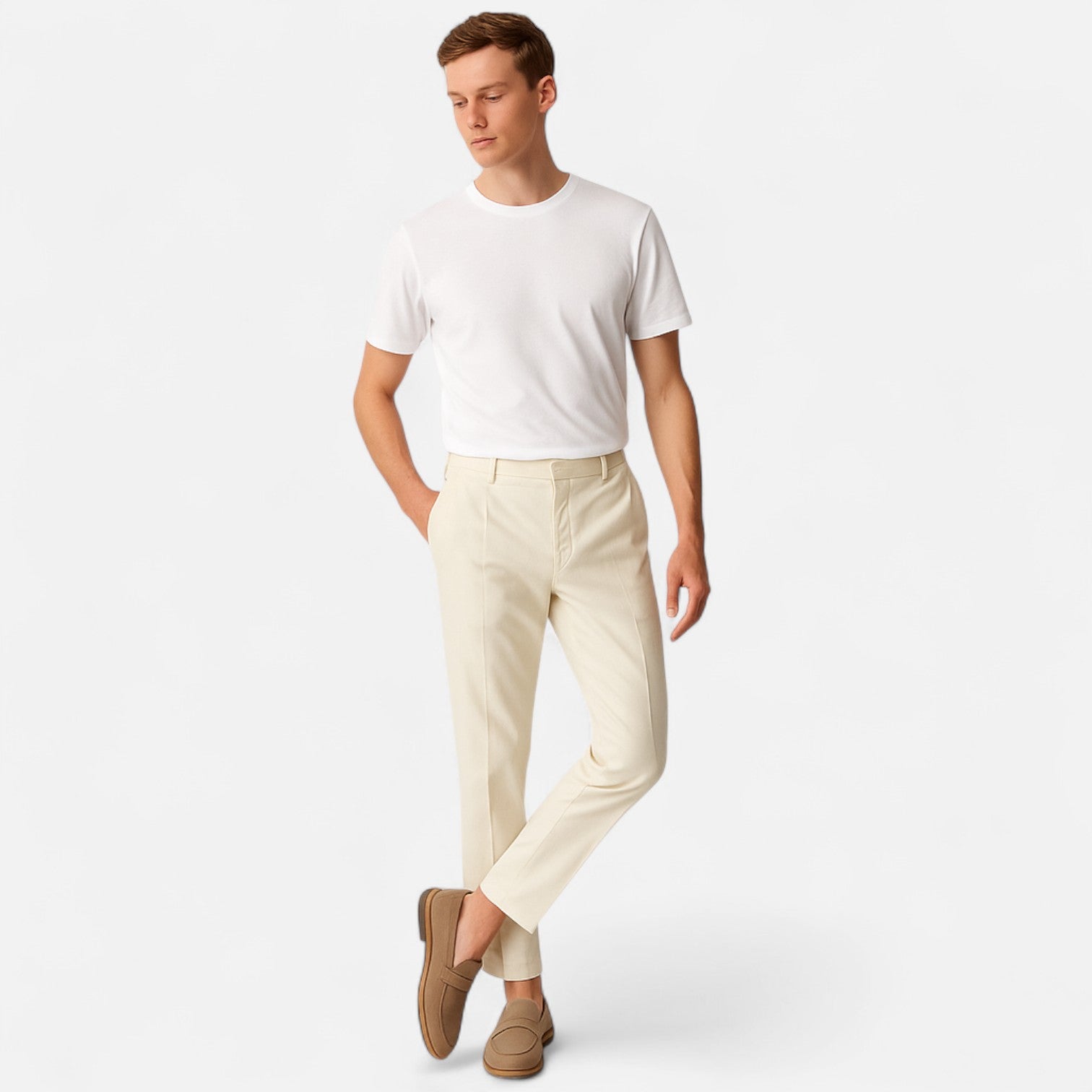 Men's Straight Leg Chino Pants - Cotton Blend - Classic Fit - Casual Trousers for Everyday Wear