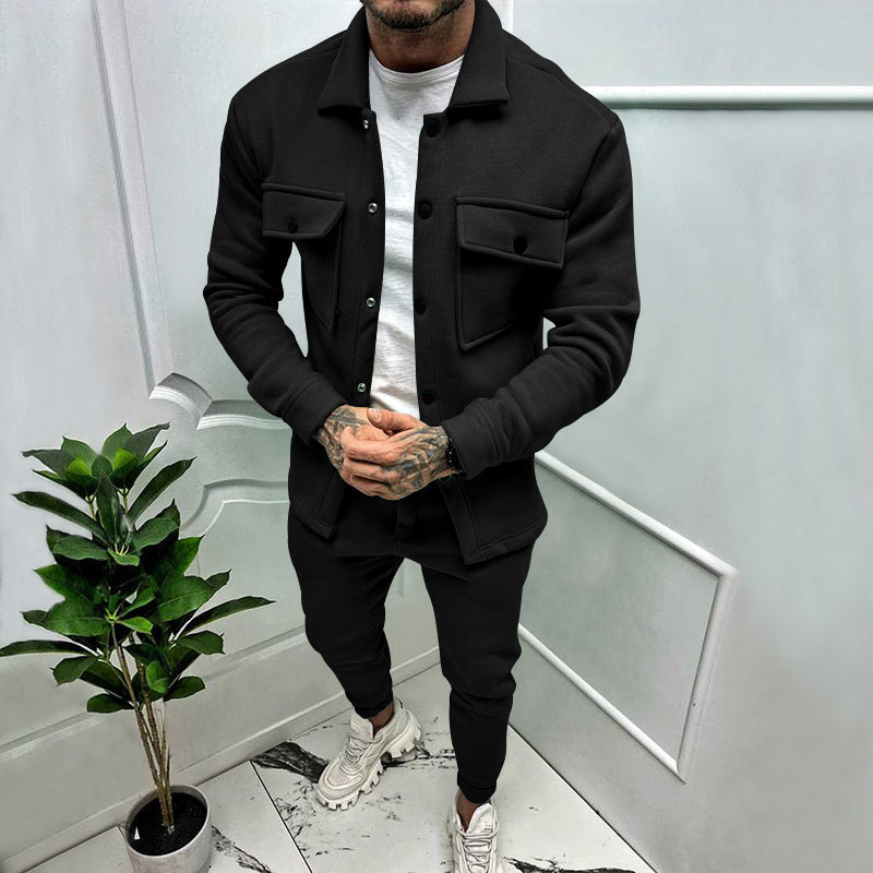 Men's Suede Tracksuit Set - Casual Two-Piece Outfit for Sporty Wear and Everyday Comfort