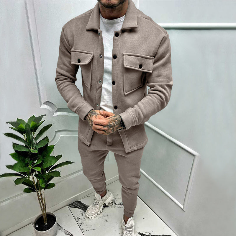 Men's Suede Tracksuit Set - Casual Two-Piece Outfit for Sporty Wear and Everyday Comfort