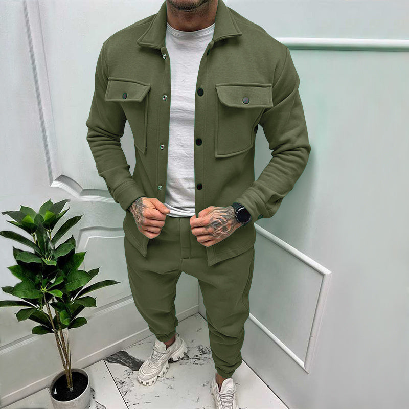 Men's Suede Tracksuit Set - Casual Two-Piece Outfit for Sporty Wear and Everyday Comfort