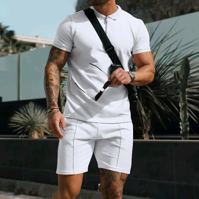 Men's Summer Casual Outfit Set - Short Sleeve Cotton Top & Lightweight Shorts for Everyday Wear