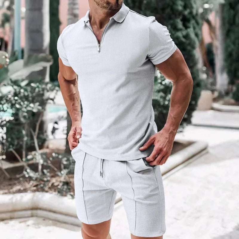 Men's Summer Casual Outfit Set - Short Sleeve Cotton Top & Lightweight Shorts for Everyday Wear