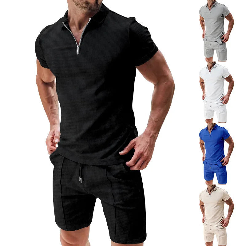 Men's Summer Casual Outfit Set - Short Sleeve Cotton Top & Lightweight Shorts for Everyday Wear