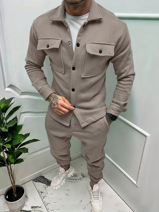 Men's Two-Piece Tracksuit with Button Pockets, Comfortable Fabric, Casual Sportswear for Gym and Outdoor Activities