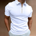 Men's Zippered Polo Shirt - Soft Cotton Blend - Casual Short Sleeve Top for Everyday Wear