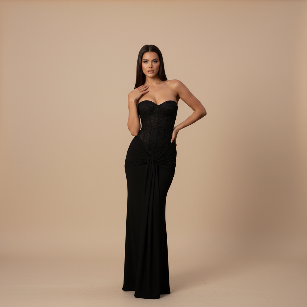 Off-Shoulder Strapless Gown in Radiant Fabric for Formal Events and Evening Wear