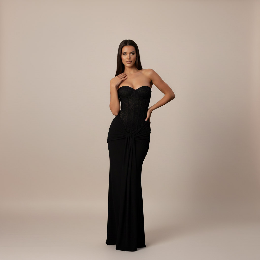 Off-Shoulder Strapless Gown in Radiant Fabric for Formal Events and Evening Wear