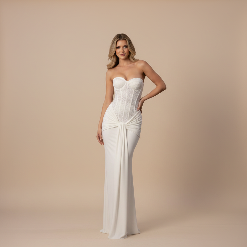 Off-Shoulder Strapless Gown in Radiant Fabric for Formal Events and Evening Wear