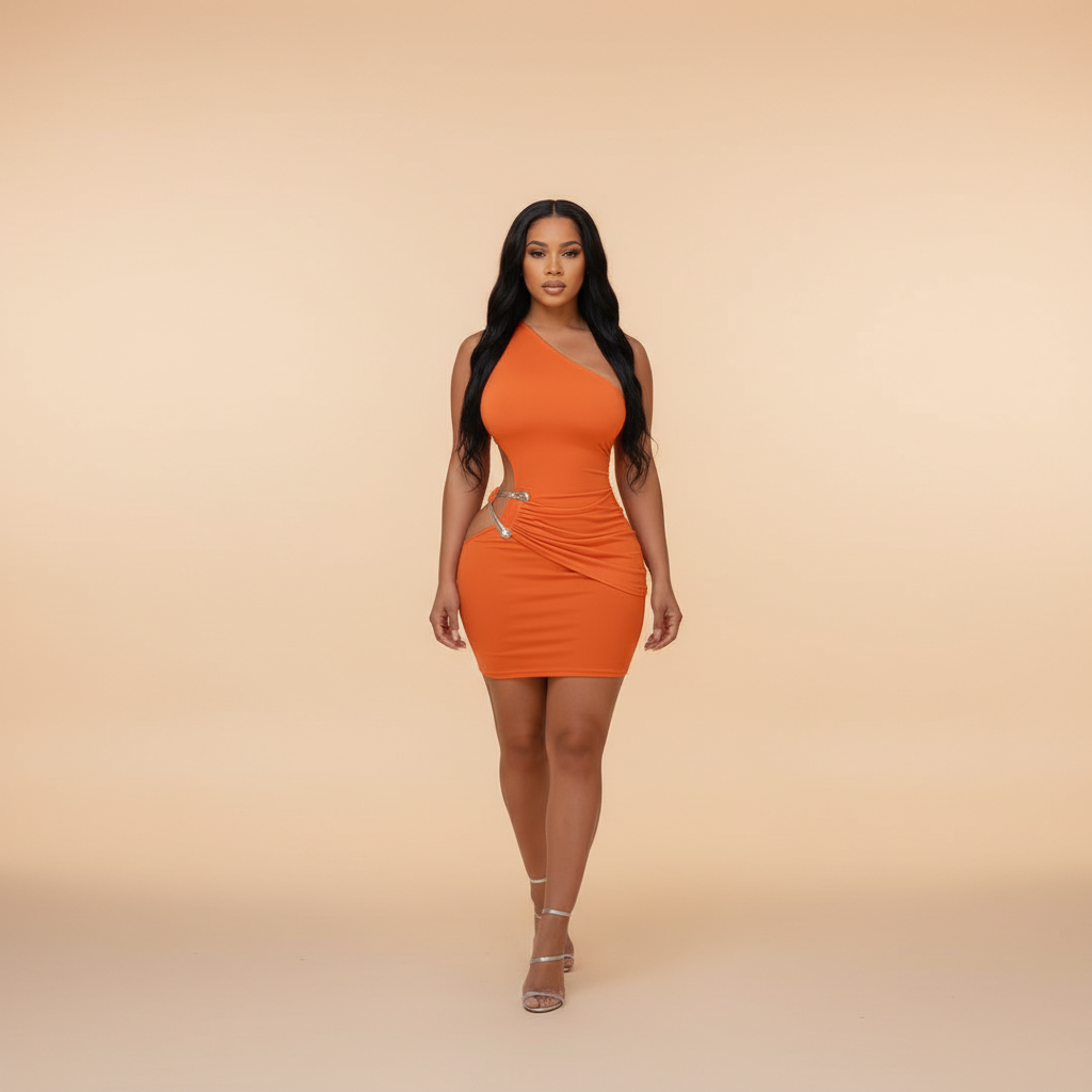 One Shoulder Mini Dress - Lightweight Fabric - Casual Evening Wear - Available in Multiple Colors