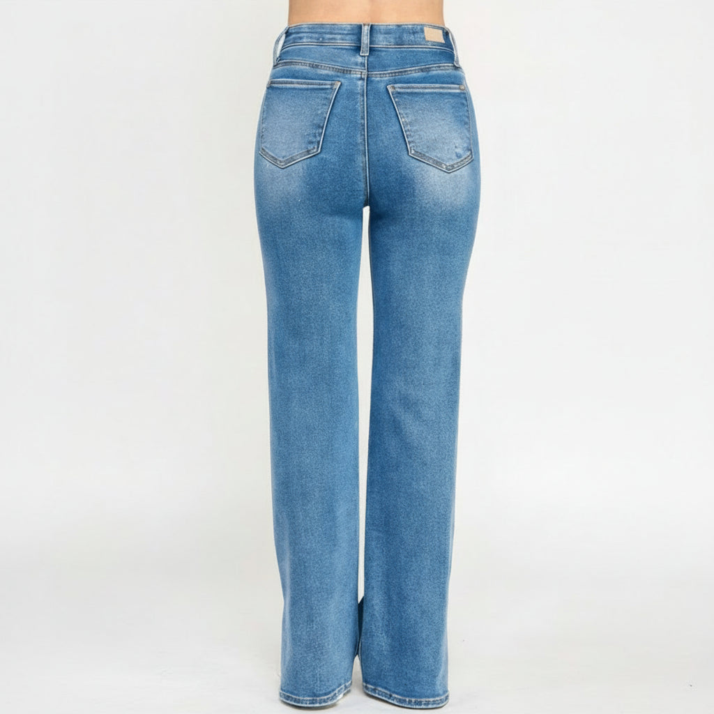 Plus Size High Rise Straight Jeans with Jewel Buttons for Everyday Wear