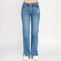 Plus Size High Rise Straight Jeans with Jewel Buttons for Everyday Wear