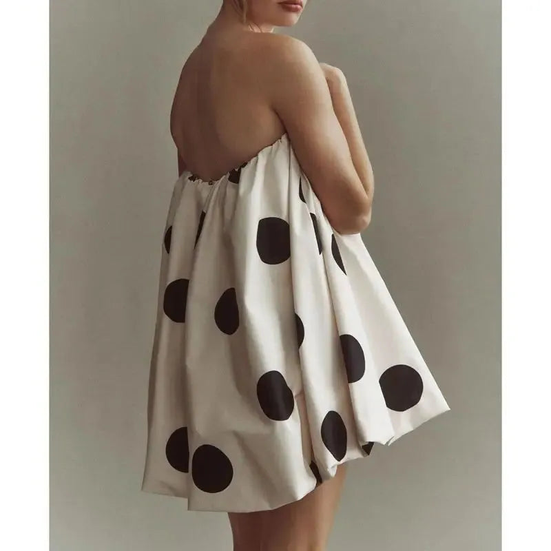 Polka Dot Strapless Bubble Mini Dress for Women - Lightweight Summer Fashion - Casual Party Wear