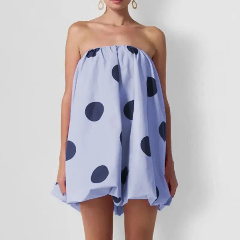 Polka Dot Strapless Bubble Mini Dress for Women - Lightweight Summer Fashion - Casual Party Wear
