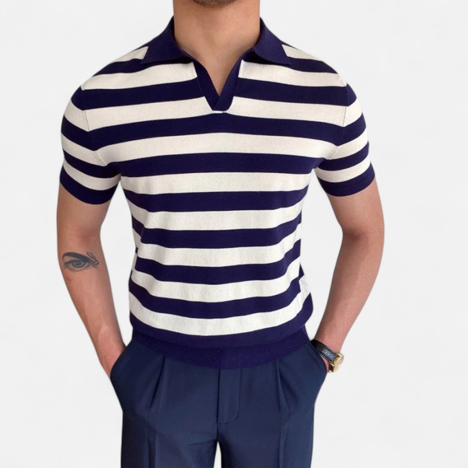 Polo Uomo Collo a V in Cotone Piqué - Eleganza Classica "Old Money" per Occasioni Formali e Casual