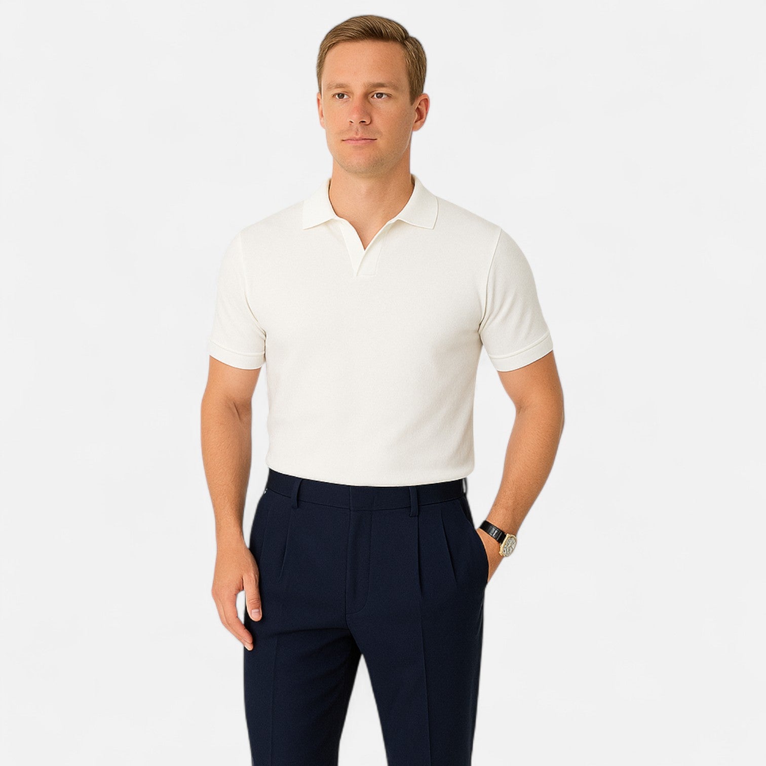 Polo Uomo Collo a V in Cotone Piqué - Eleganza Classica "Old Money" per Occasioni Formali e Casual