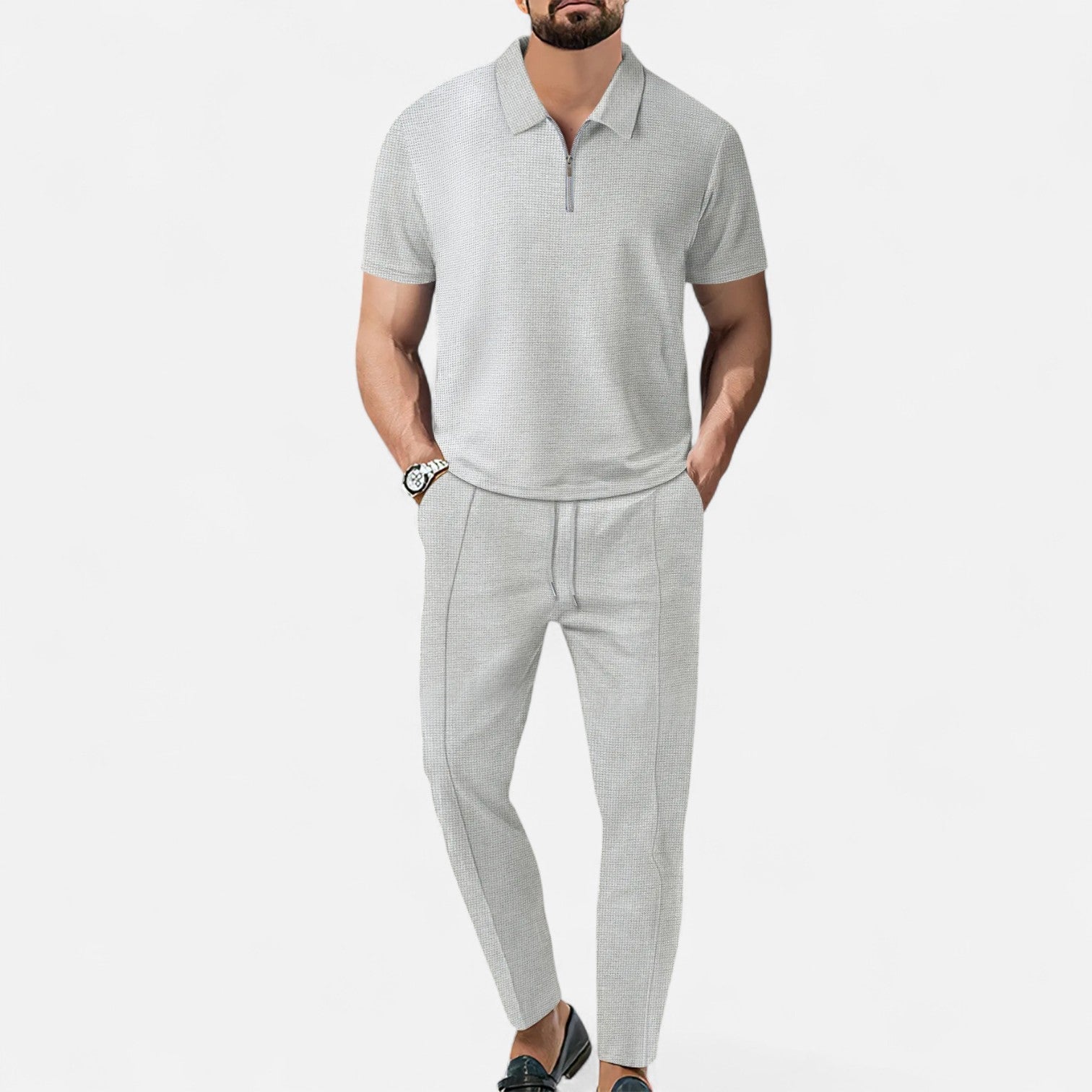Polo and Trouser Set - Soft Fabric - Relaxed Fit - Casual Wear for Men - Comfortable Everyday Outfit