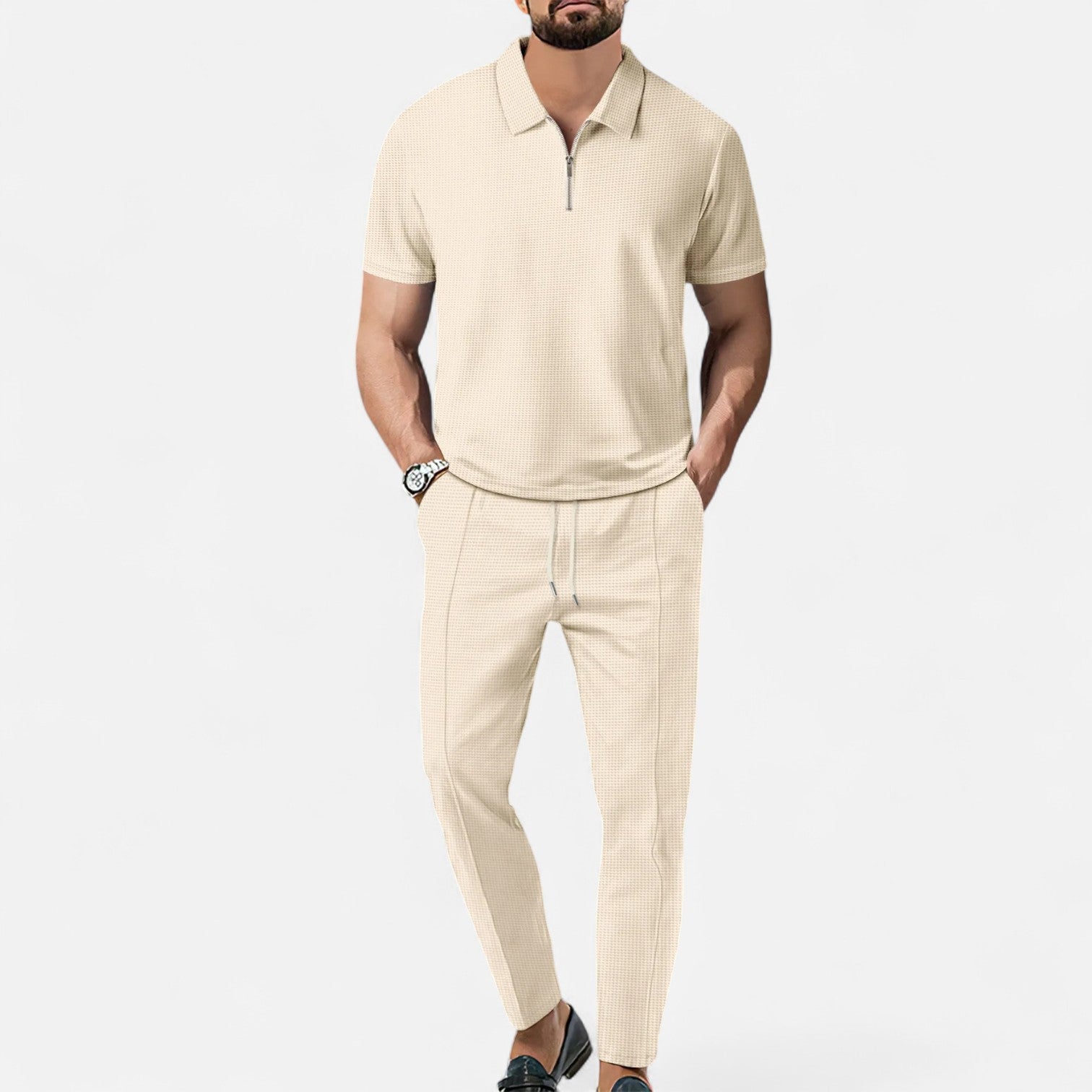 Polo and Trouser Set - Soft Fabric - Relaxed Fit - Casual Wear for Men - Comfortable Everyday Outfit