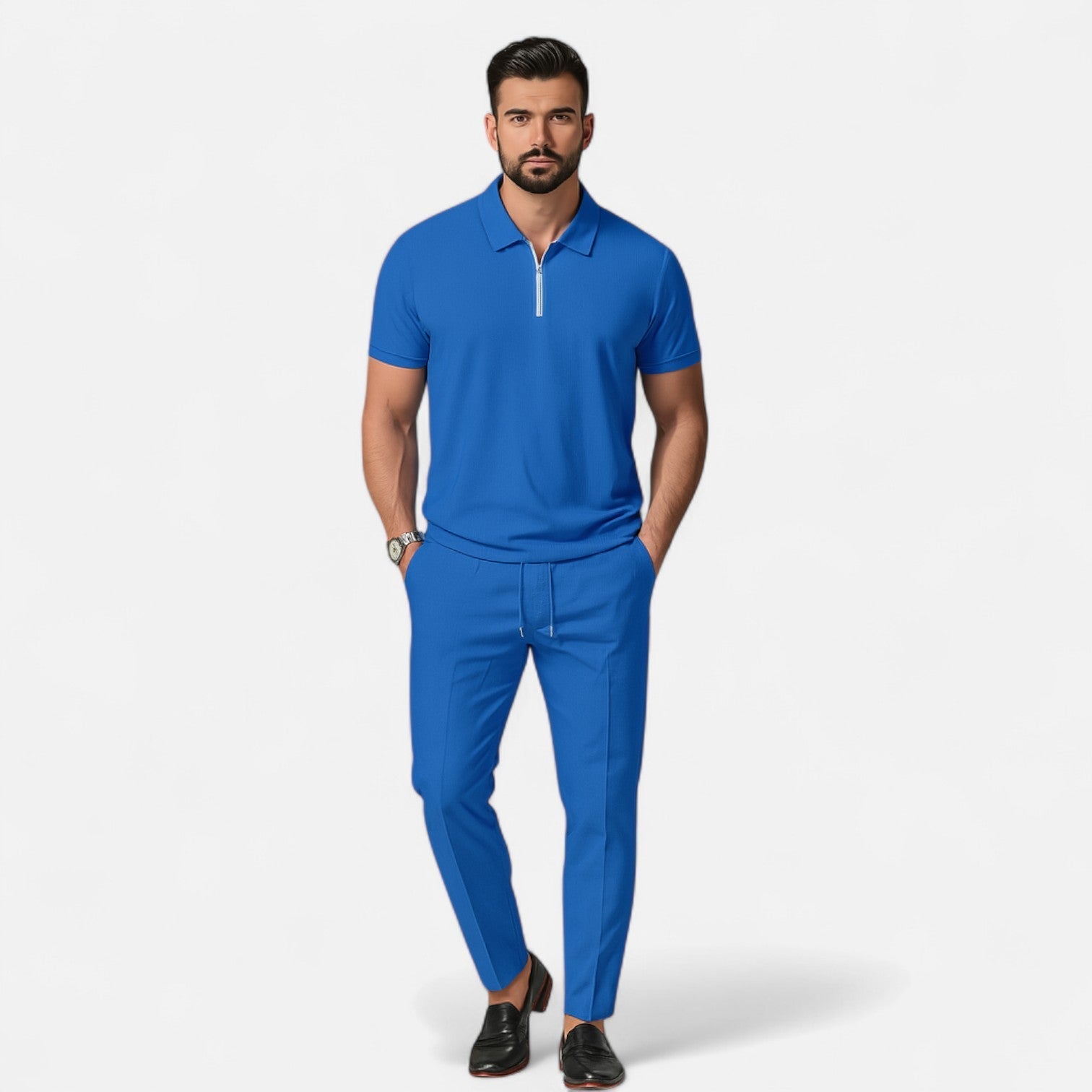 Polo and Trouser Set - Soft Fabric - Relaxed Fit - Casual Wear for Men - Comfortable Everyday Outfit