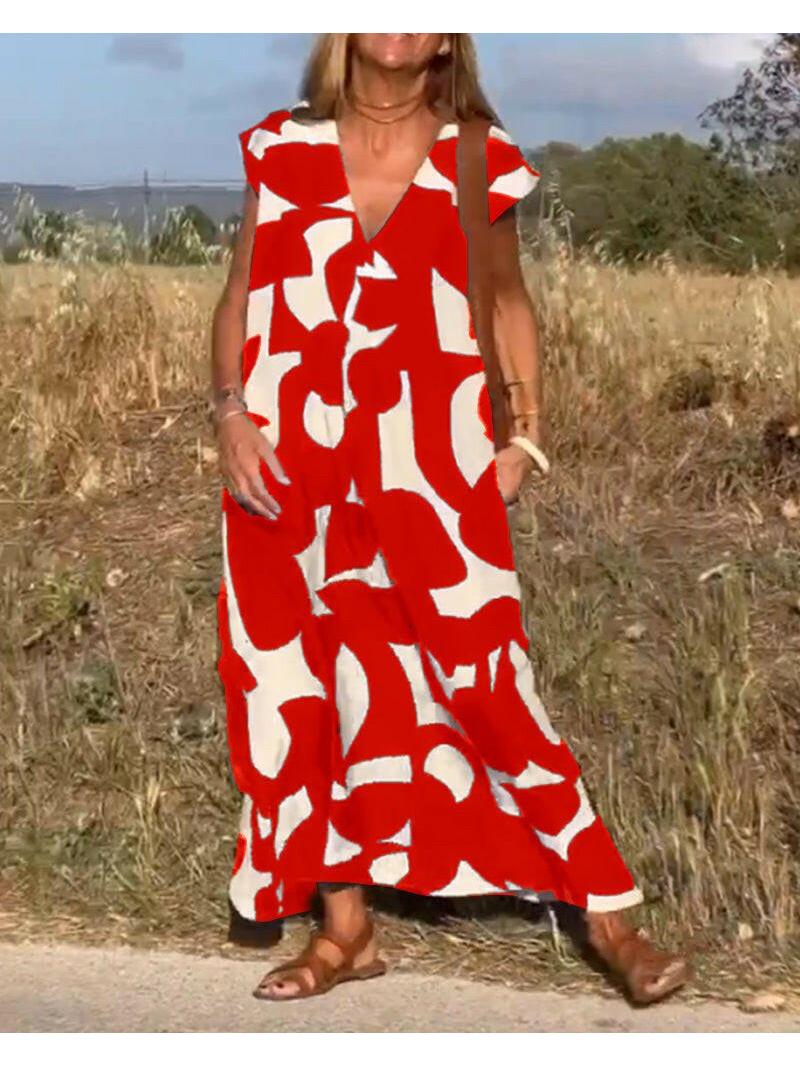 Relaxed Abstract Print Dress in Soft Fabric for Casual Wear