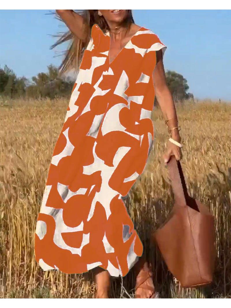 Relaxed Abstract Print Dress in Soft Fabric for Casual Wear