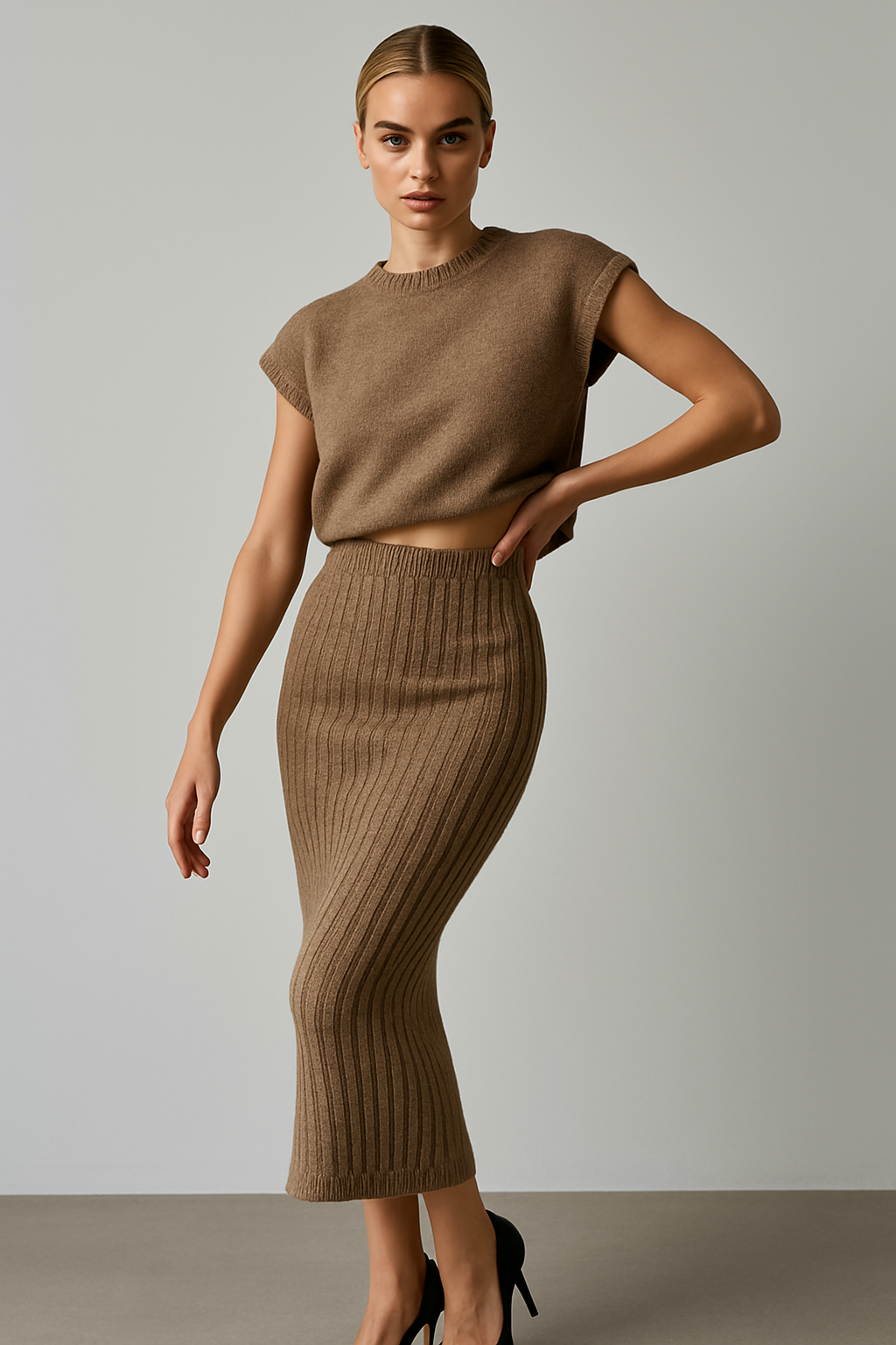 Ribbed Sleeveless Coastal Set - Lightweight Knit for Summer Outings and Casual Wear