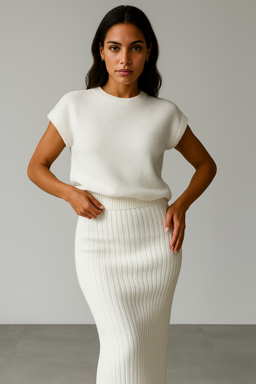 Ribbed Sleeveless Coastal Set - Lightweight Knit for Summer Outings and Casual Wear