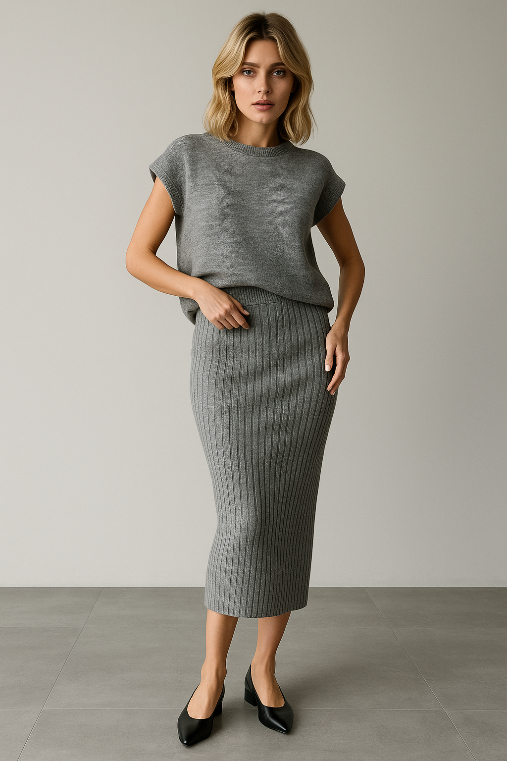 Ribbed Sleeveless Coastal Set - Lightweight Knit for Summer Outings and Casual Wear