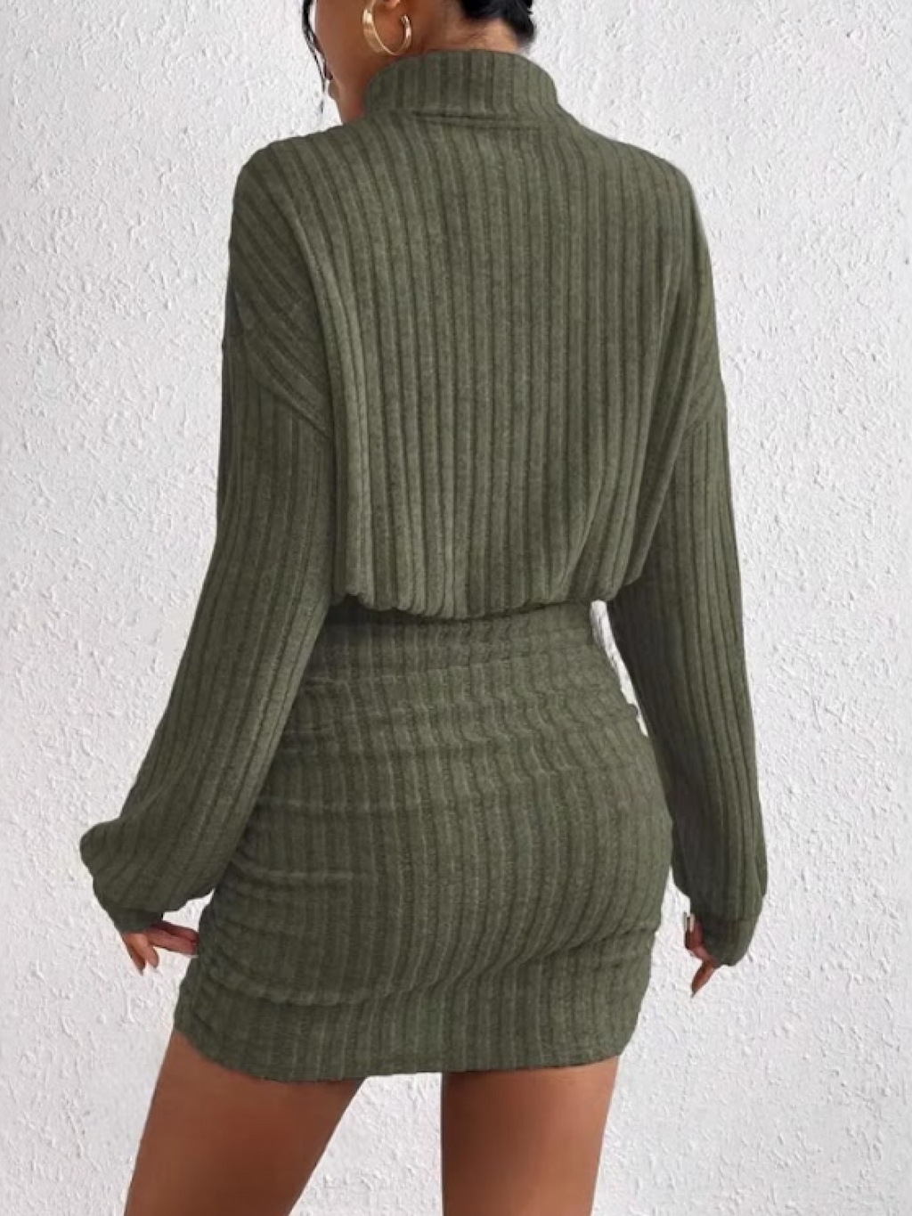 Ribbed Turtleneck Long Sleeve Dress in Soft Knit Fabric for Casual or Office Wear