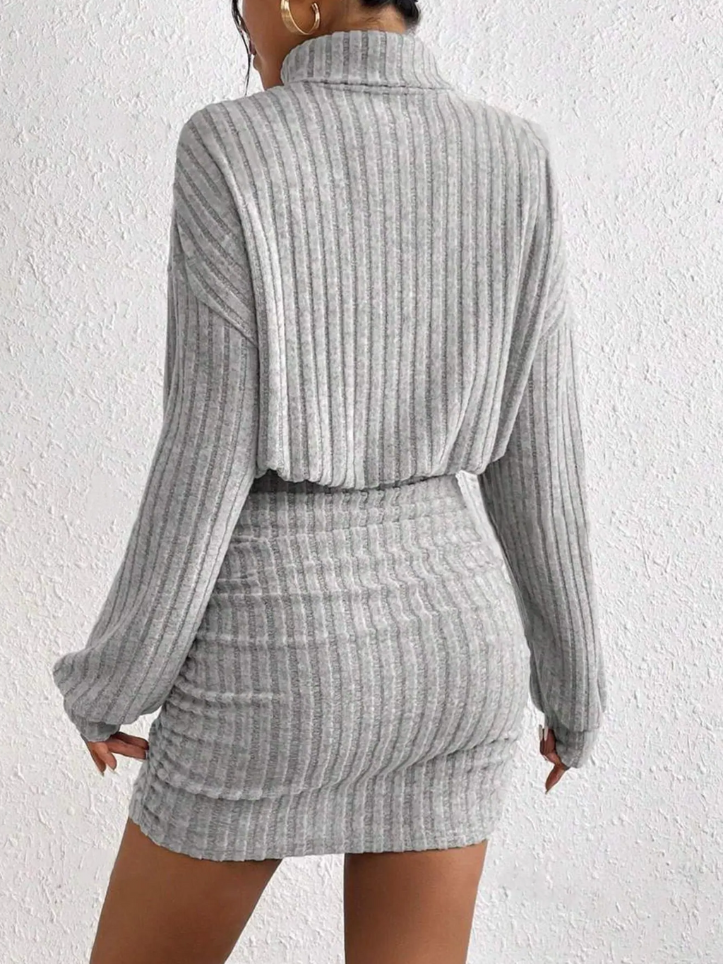 Ribbed Turtleneck Long Sleeve Dress in Soft Knit Fabric for Casual or Office Wear