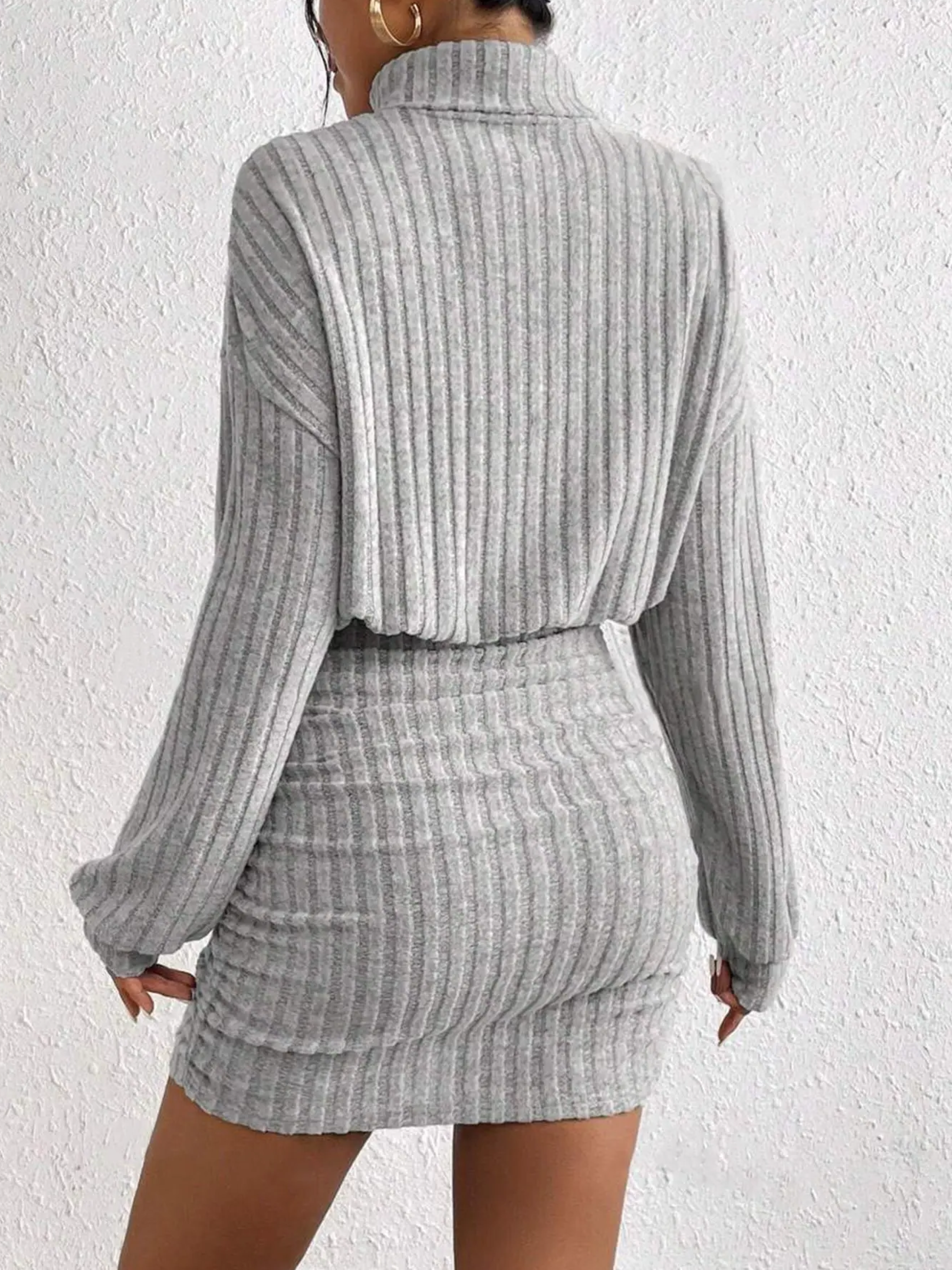 Ribbed Turtleneck Long Sleeve Dress in Soft Knit Fabric for Casual or Office Wear