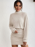 Ribbed Turtleneck Long Sleeve Dress in Soft Knit Fabric for Casual or Office Wear
