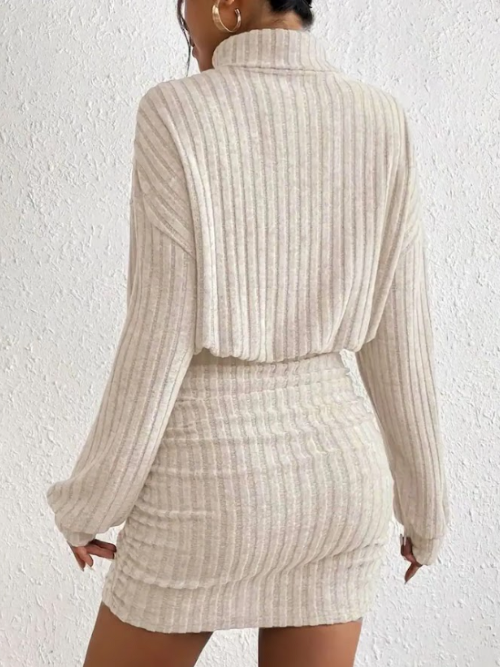 Ribbed Turtleneck Long Sleeve Dress in Soft Knit Fabric for Casual or Office Wear