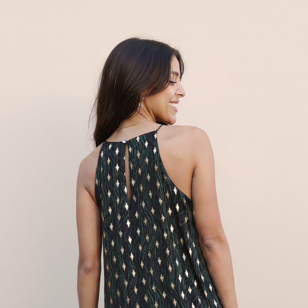 Ruffle Halter Dress in Lightweight Fabric - Casual Summer Dress for Women - Perfect for Beach or Outdoor Events