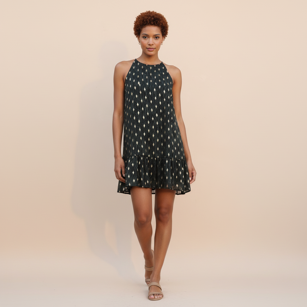 Ruffle Halter Dress in Lightweight Fabric - Casual Summer Dress for Women - Perfect for Beach or Outdoor Events