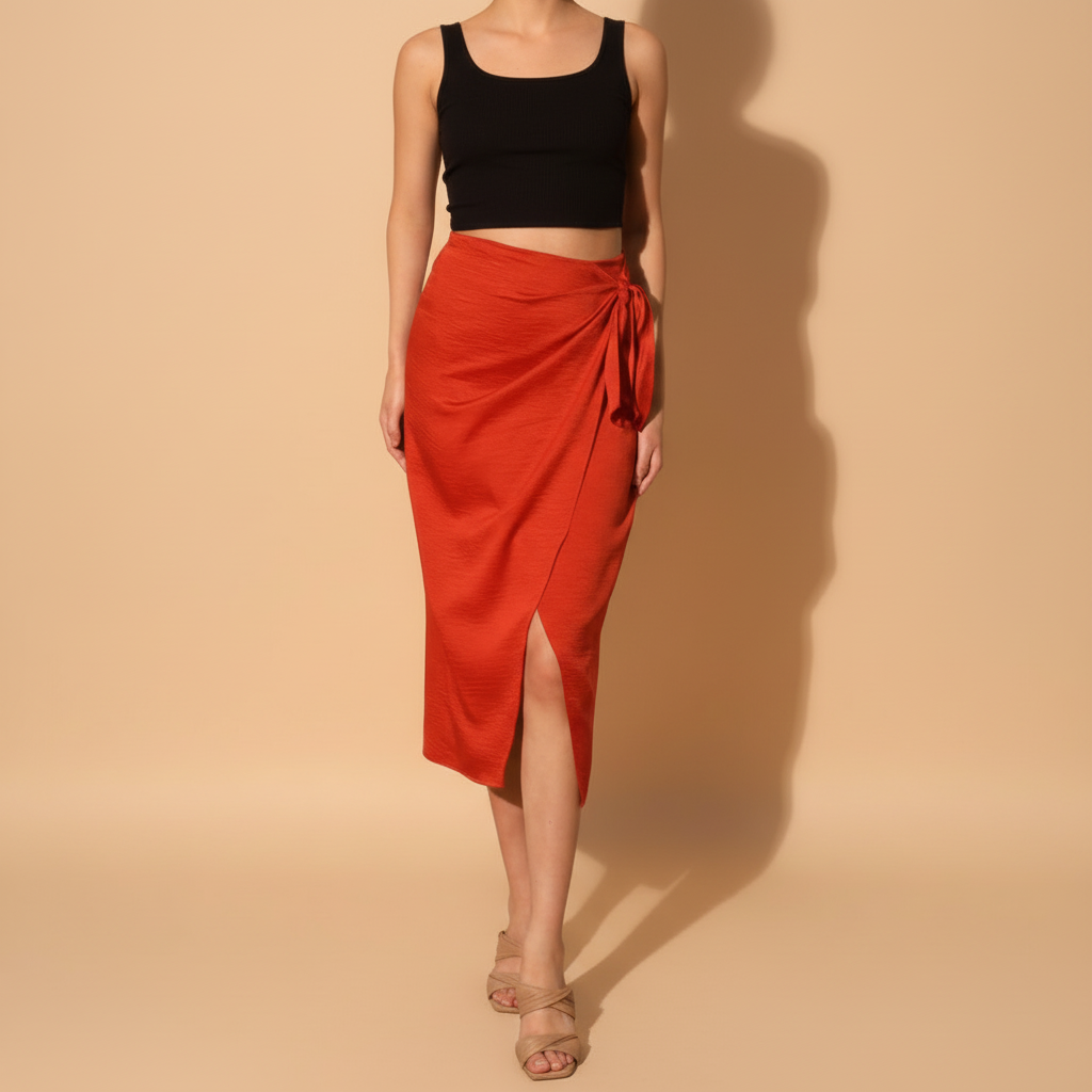 Satin Crepe Midi Skirt for Women - Elegant A-Line Design for Casual or Formal Wear