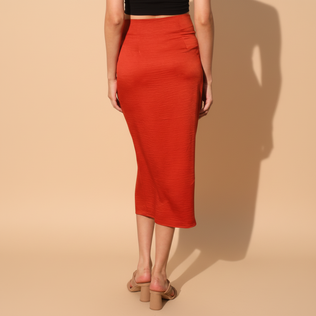 Satin Crepe Midi Skirt for Women - Elegant A-Line Design for Casual or Formal Wear