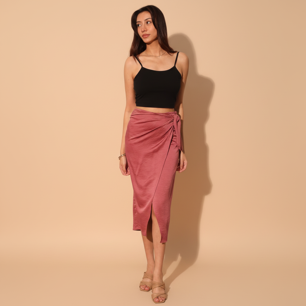 Satin Crepe Midi Skirt for Women - Elegant A-Line Design for Casual or Formal Wear